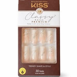 Kiss Nude Press-On Nails with Gold Accents